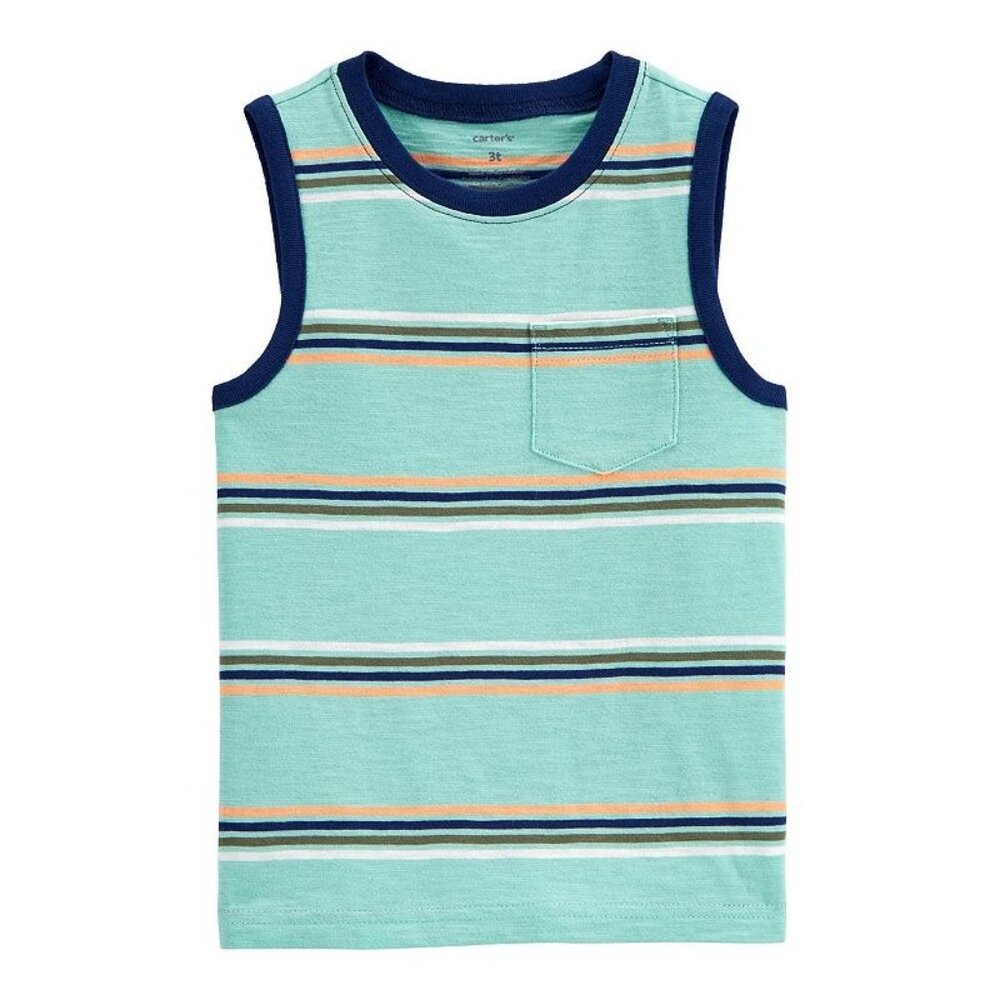 Baby Boy Carter's Striped Pocket Tank Top, Infant Boy's Turquoise Stripe 9months